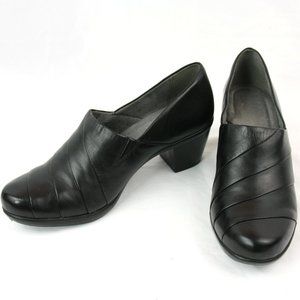 Naturalizer N5 Comfort Leather Chunky Heels Loafers Shoes Slip Ons Black 9